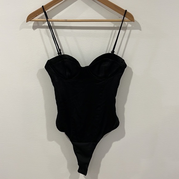 Zara Black Satin Effect thong Bodysuit size small - Picture 2 of 6